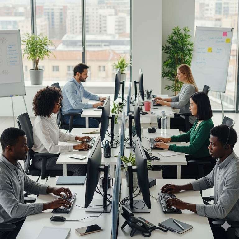 Group of professionals working at their work station